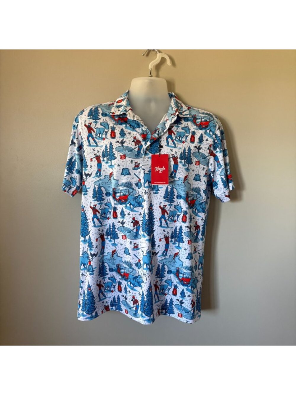 WAGGLE Mens Golf Polo Shirt Out of Bounds Colorful Minnesota Small NWT - Picture 2 of 4